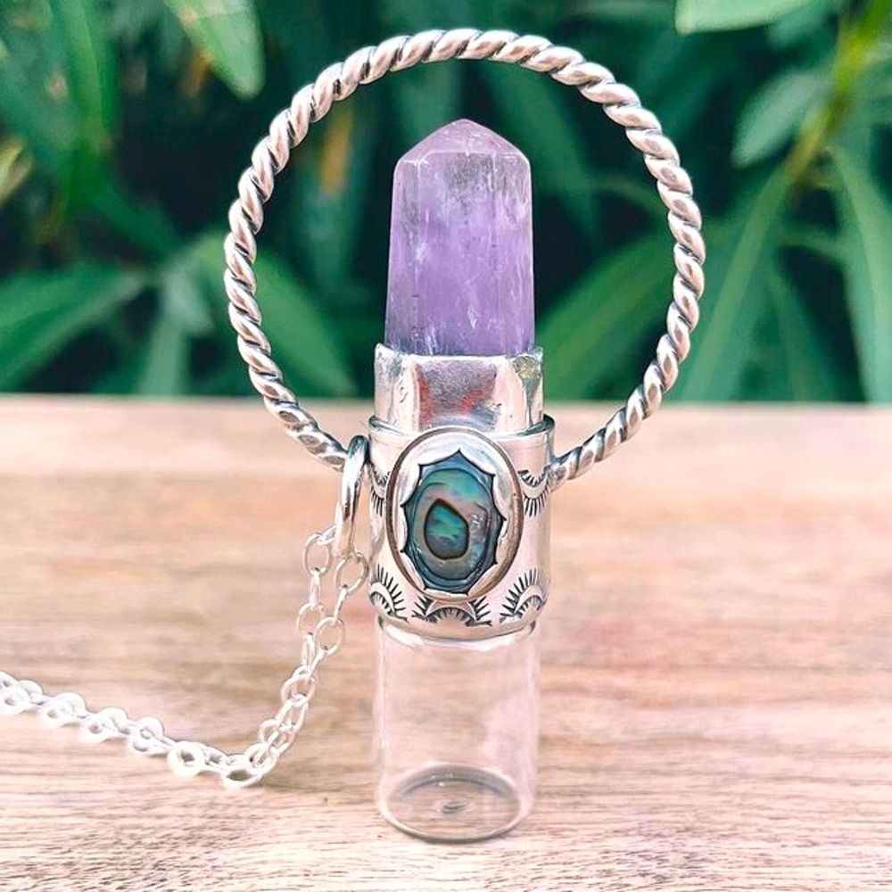 Roadkill Gems Rollerball Necklace - Abalone & Amethyst - RKG